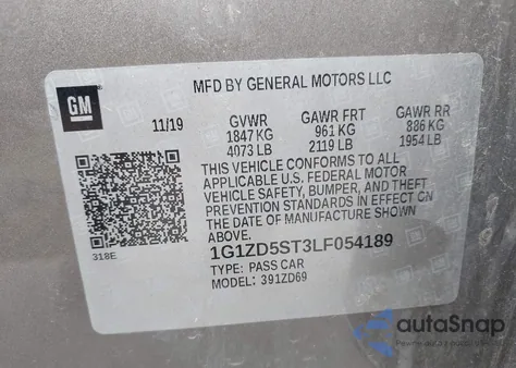 2020 Chevrolet Malibu Fwd Lt из США, поврежденный, VIN 1G1ZD5ST3LF054189